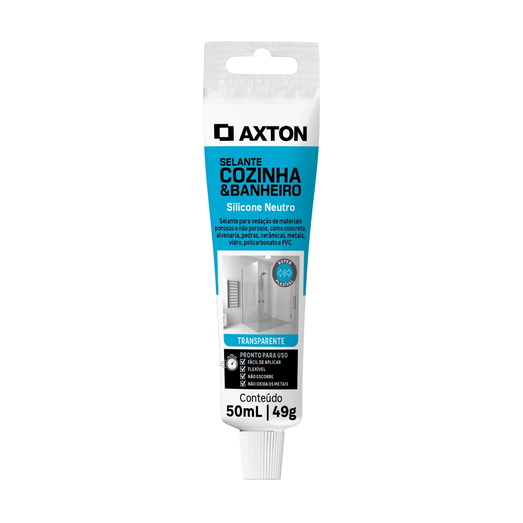 Silicone Neutro para Cozinha e Banheiro Transparente Bisnaga 49g Axton
