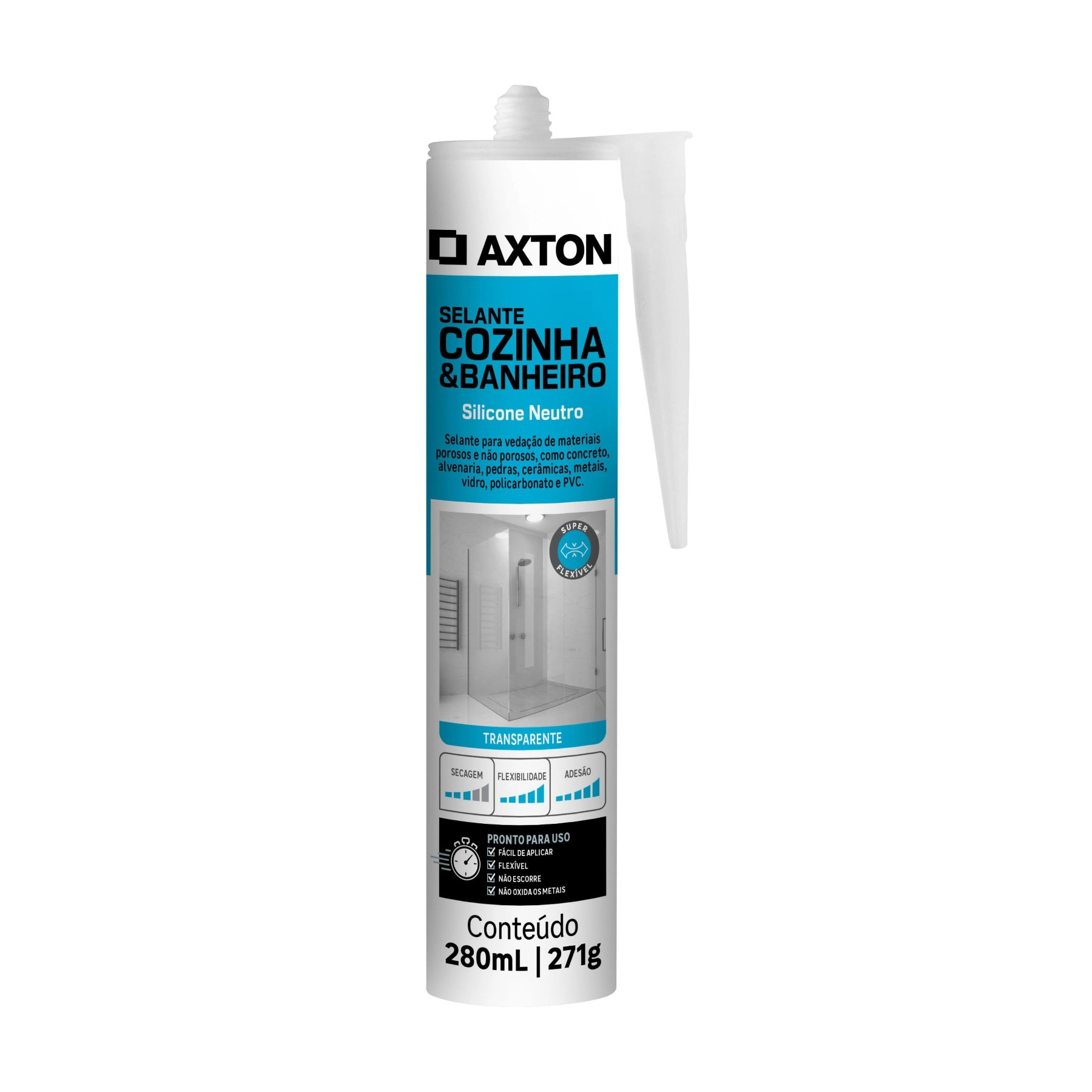 Silicone Neutro para Cozinha e Banheiro Transparente Tubo 271g Axton