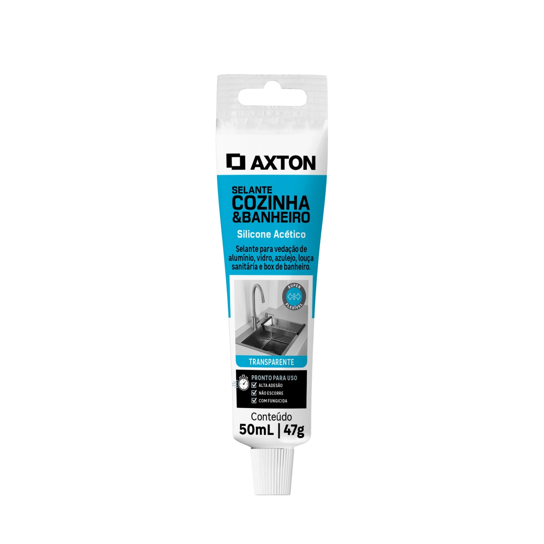 Silicone Acético para Cozinha e Banheiro Transparente Bisnaga 47g Axton