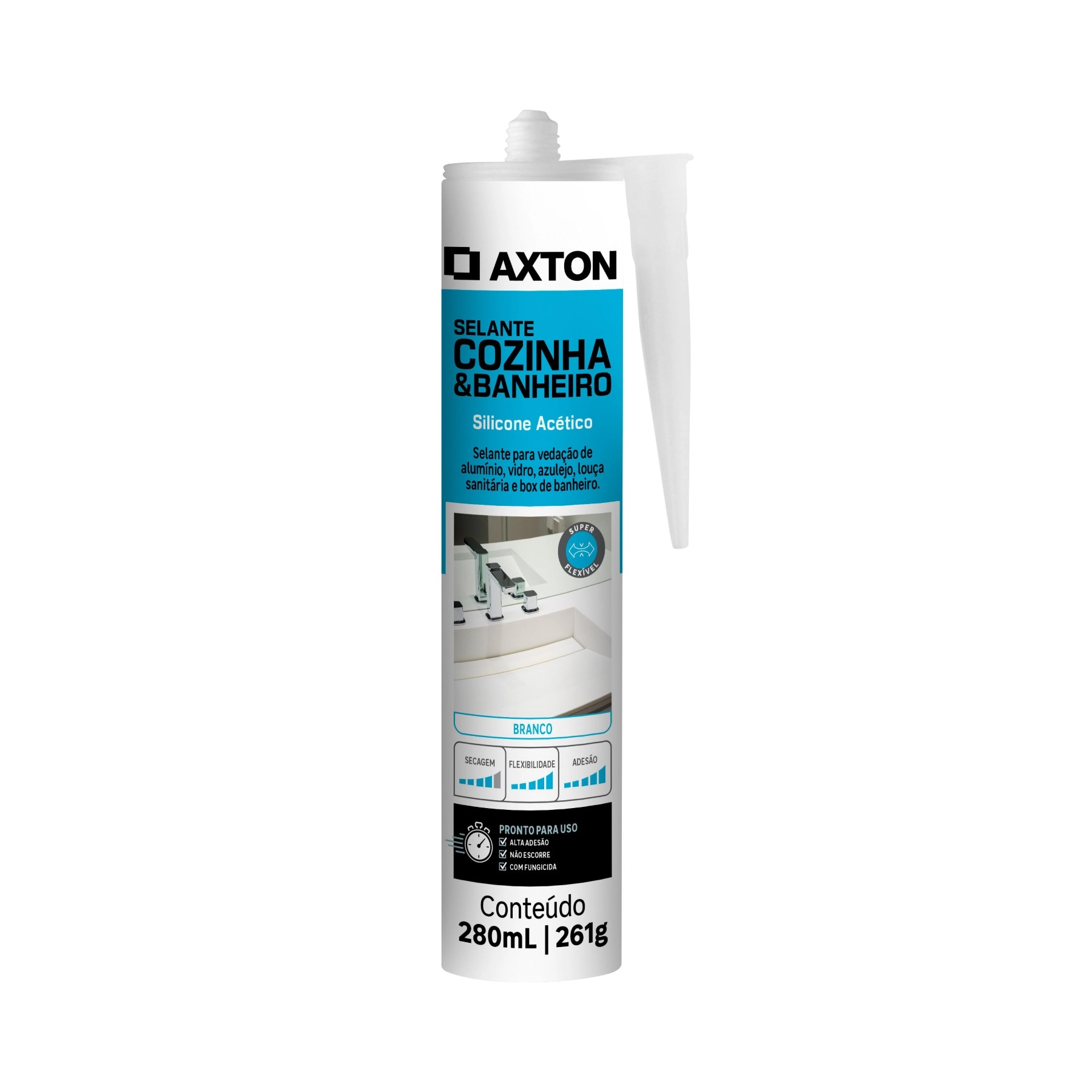 Silicone Acético para Cozinha e Banheiro Branco Tubo 261g Axton