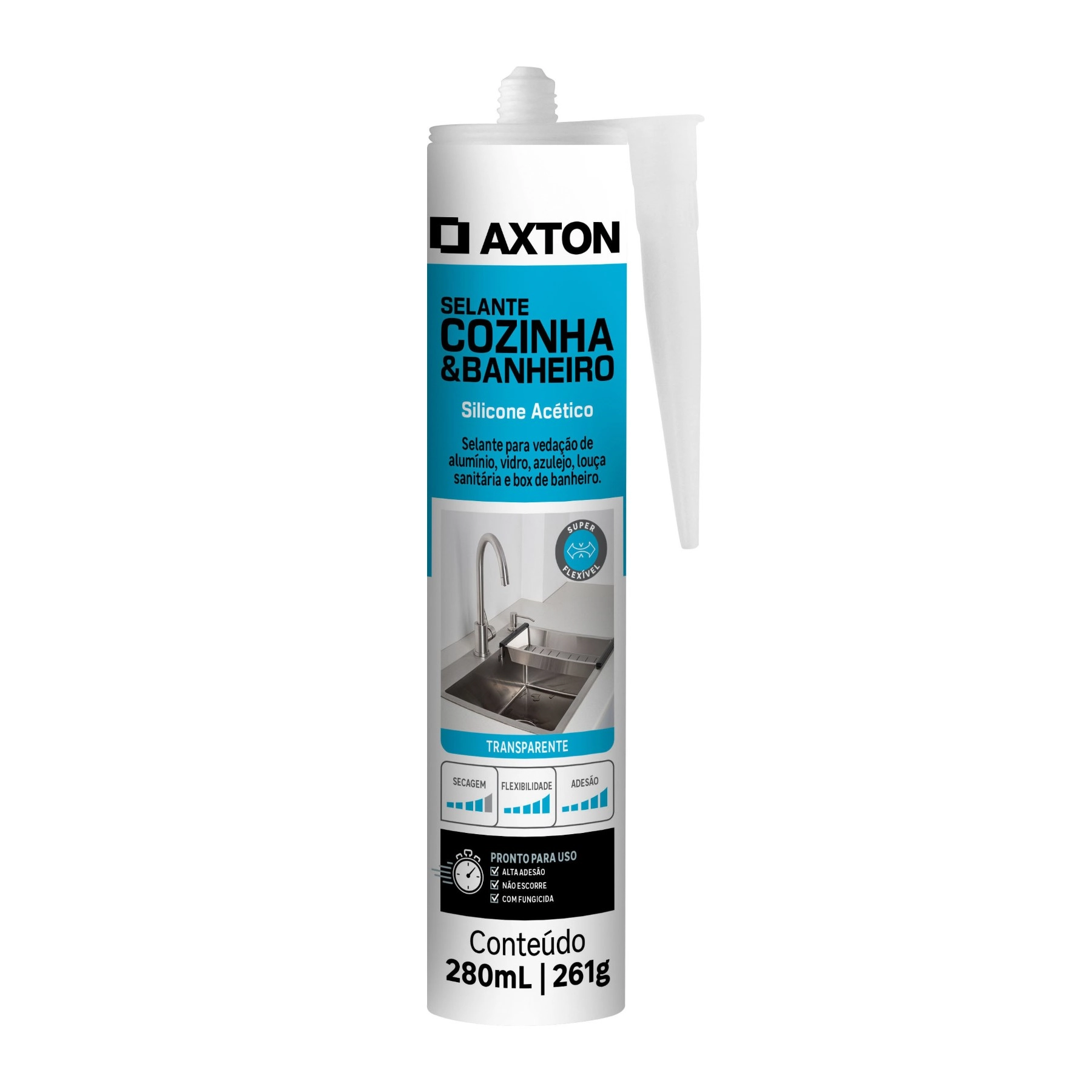 Silicone Acético para Cozinha e Banheiro Transparente Tubo 261g Axton