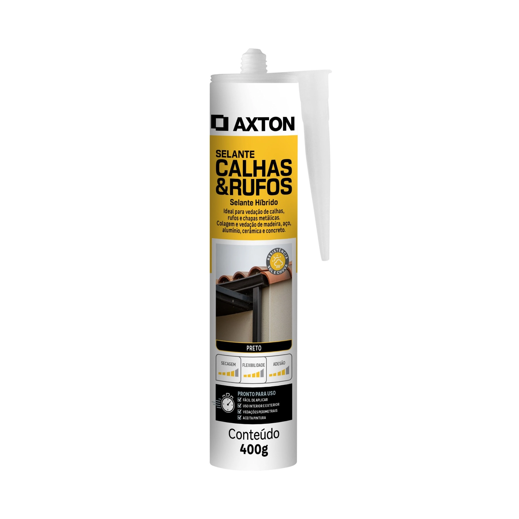 Selante Híbrido para Calhas e Rufos Preto Tubo 400g Axton