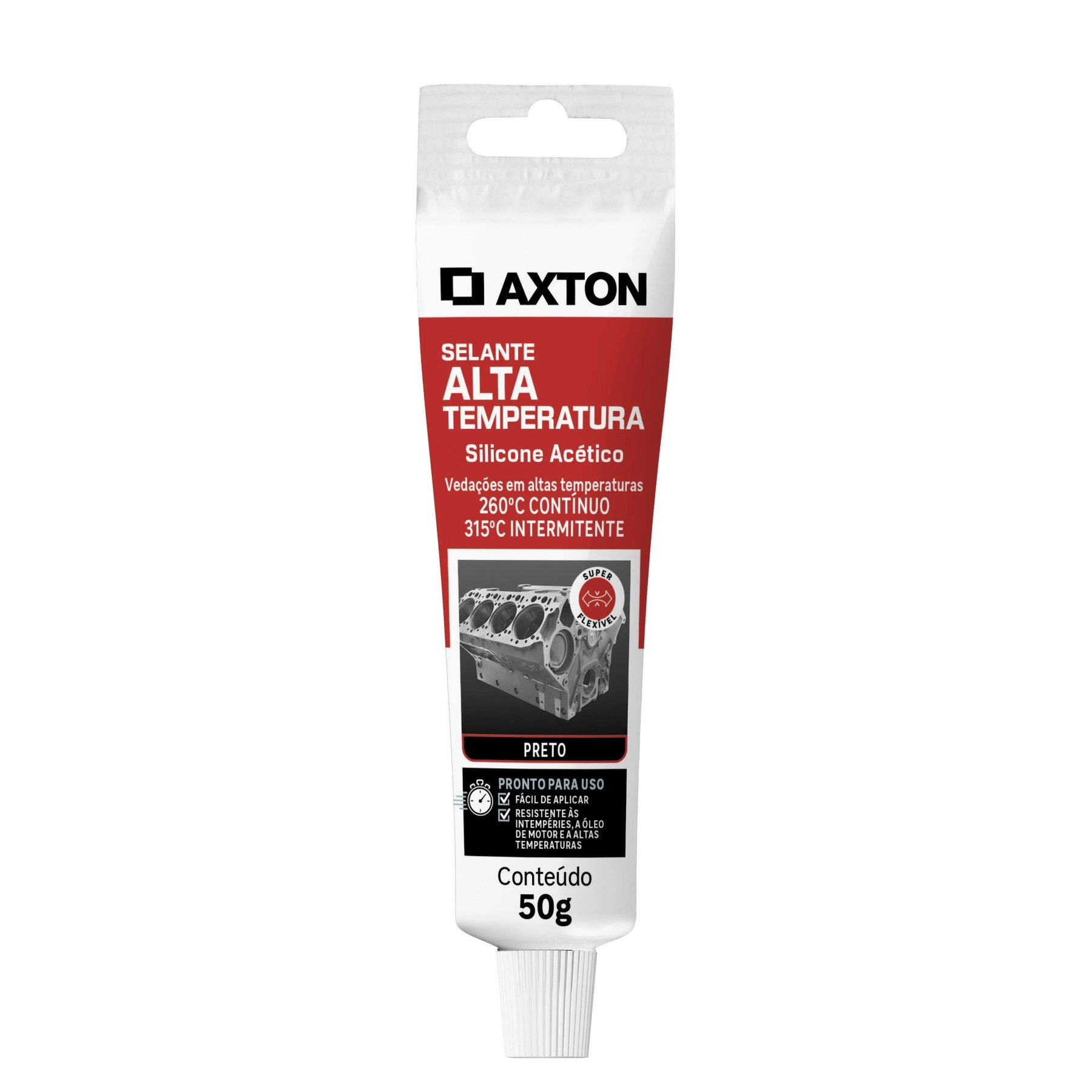 Silicone Acético Alta Temperatura Preto Bisnaga 50g Axton