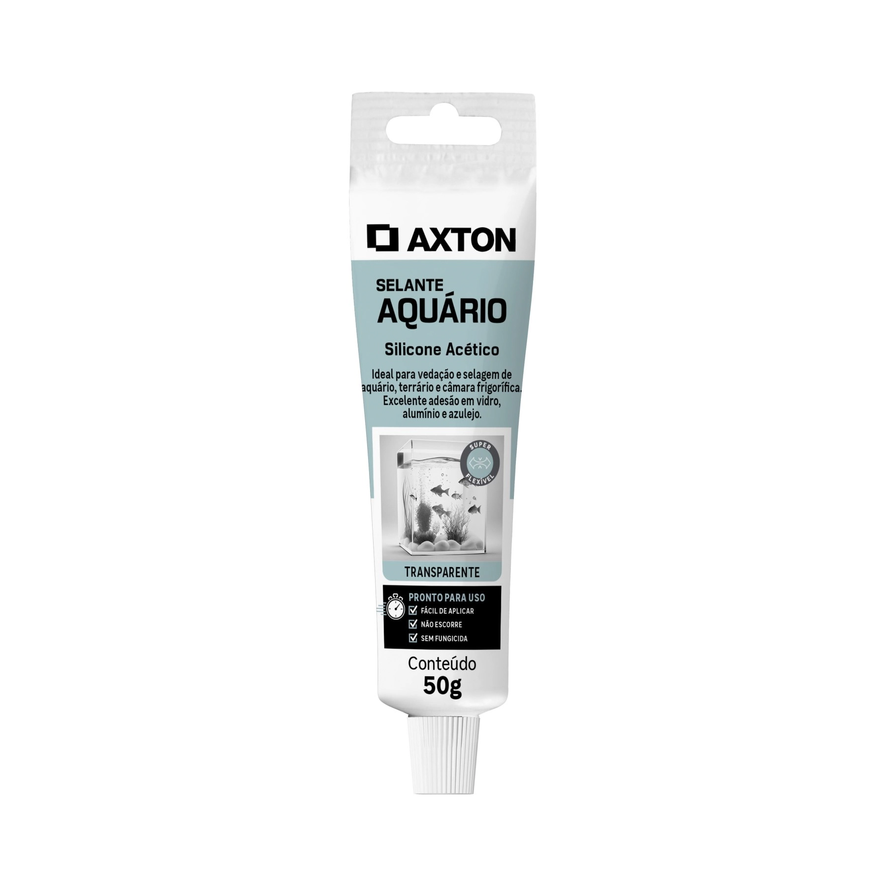 Silicone Acético para Aquário Transparente Bisnaga 50g Axton