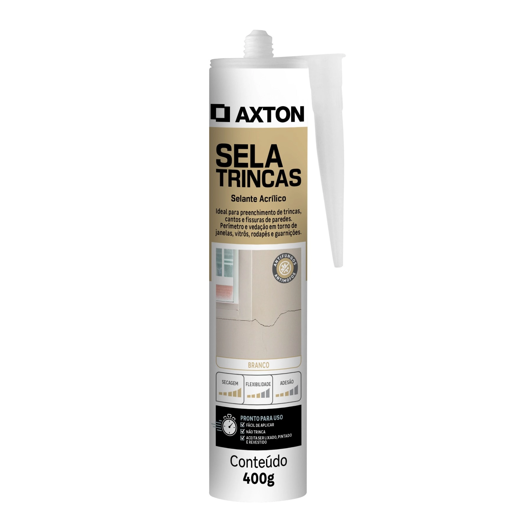 Selante Acrílico para Trincas Branco Tubo 400g Axton
