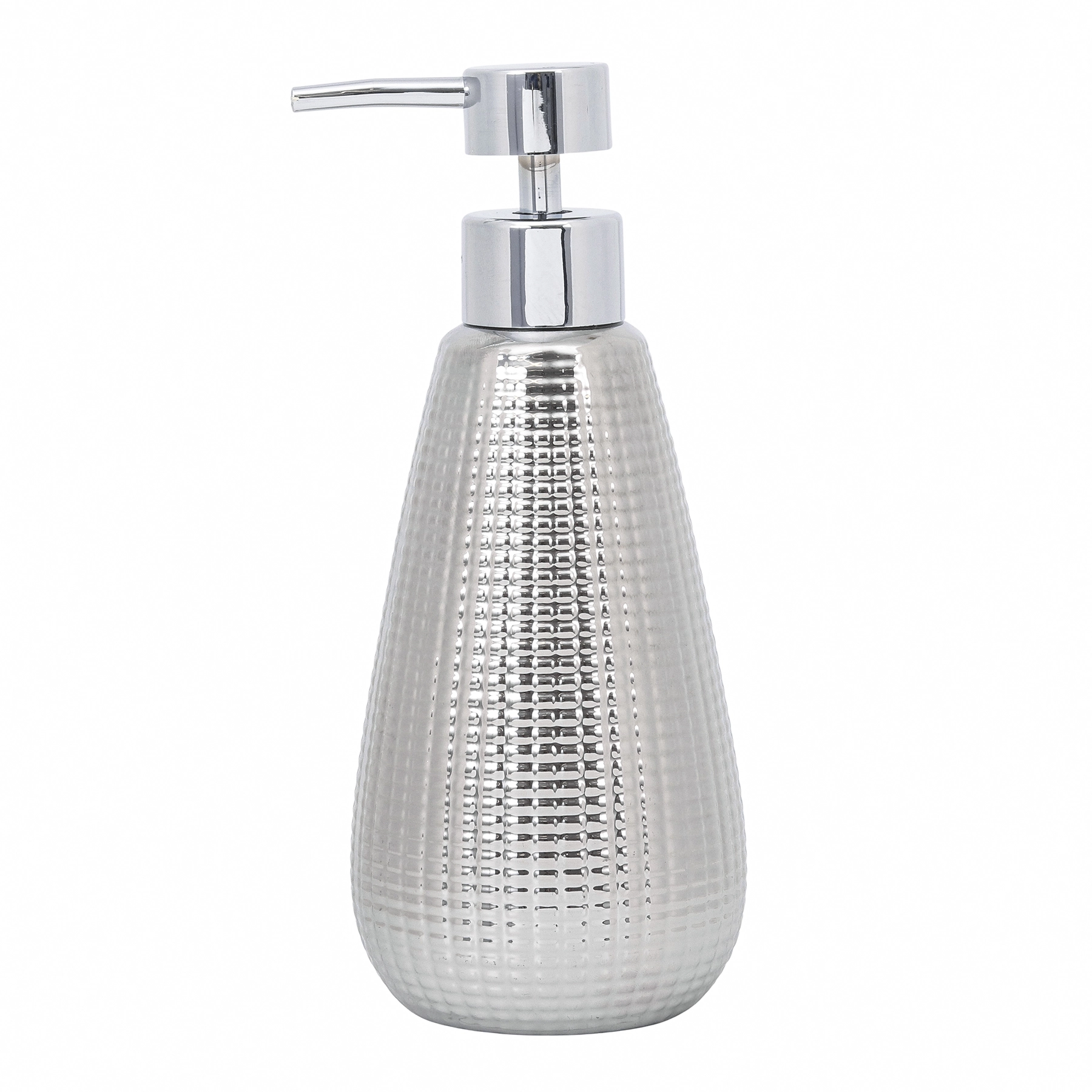 Porta Sabonete Líquido de Bancada para Banheiro 400ml Cerâmica Cromado Queen Sensea