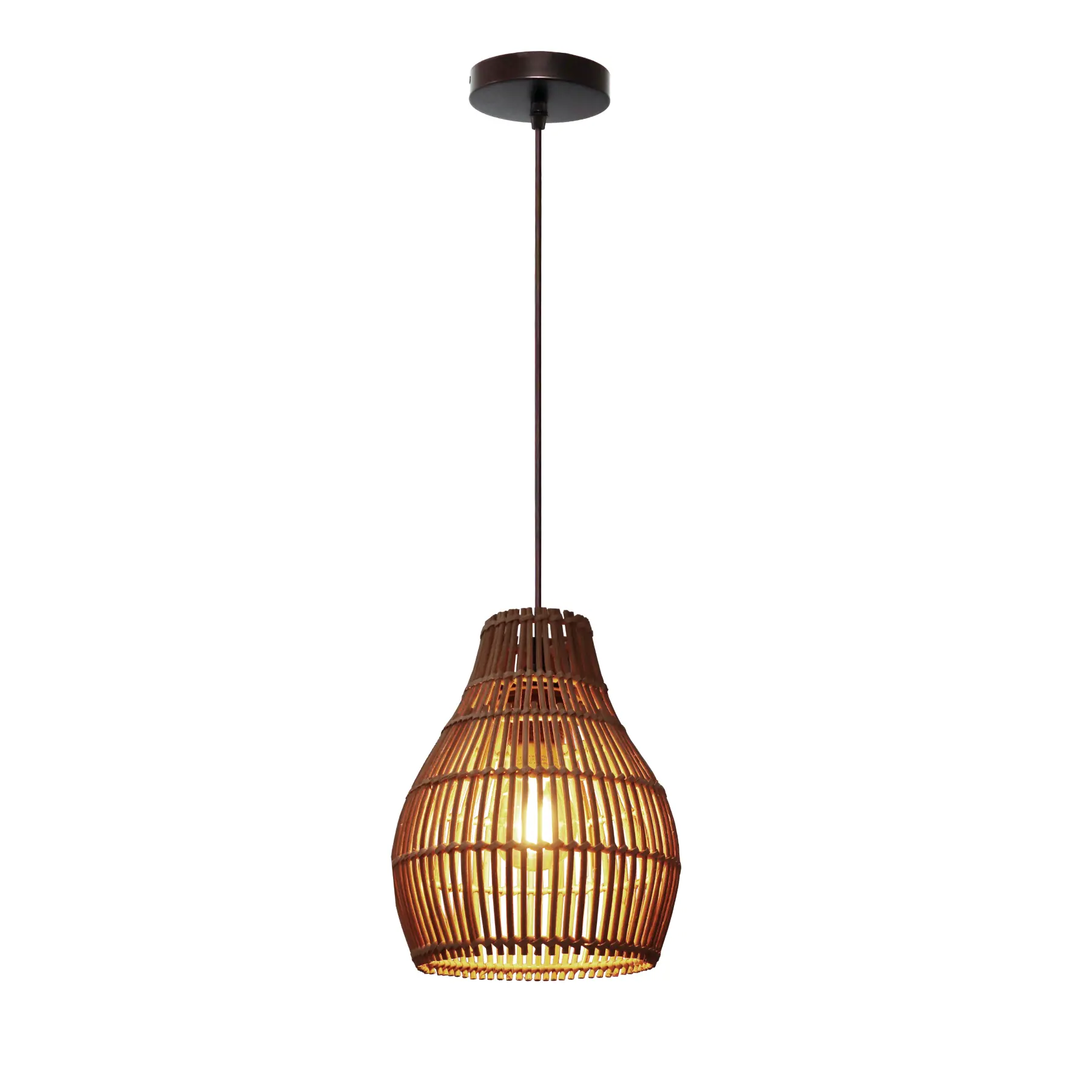 Pendente Cilíndrico 1 Lâmpada Rattan Bege e Preto Elongo Inspire