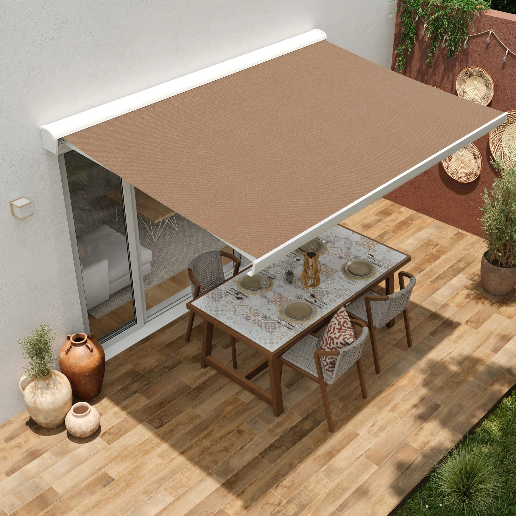 Toldo Retrátil em Poliéster Motorizado Taupe 4,00x3,00m Zefir II Naterial