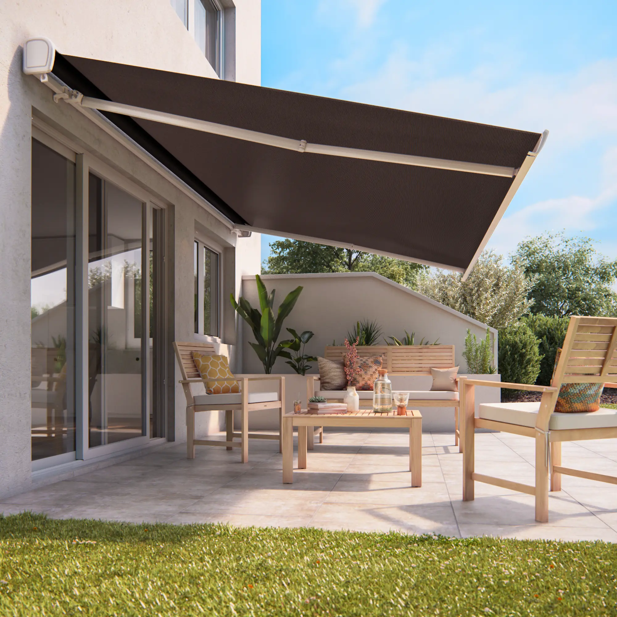 Toldo Retrátil Poliéster Motorizado 220V Marrom 4,00x3,00m Emblematic Naterial