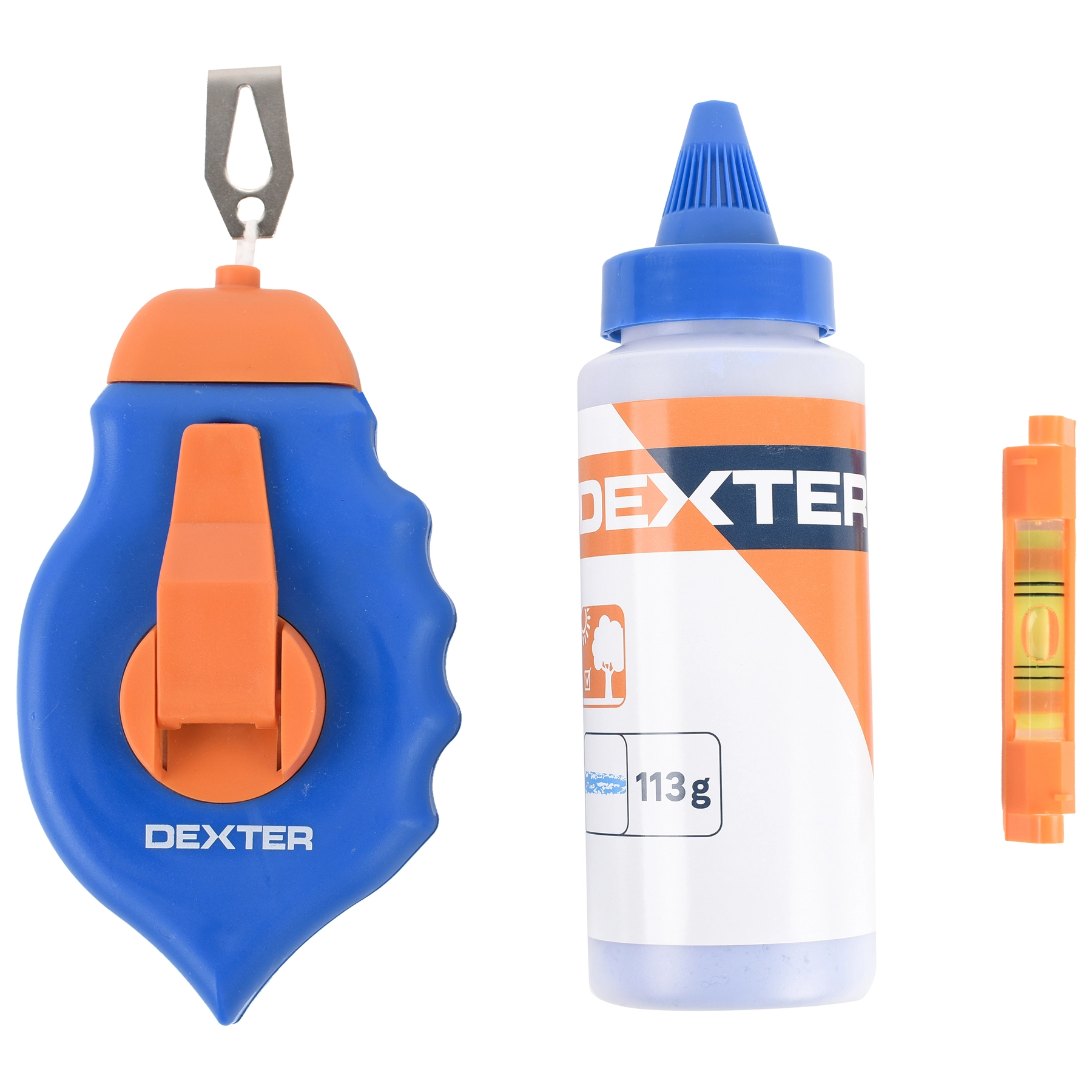 Kit Giz de Linha com Carretel de linha 30 metros, Mini-nível e Frasco de Giz Dexter