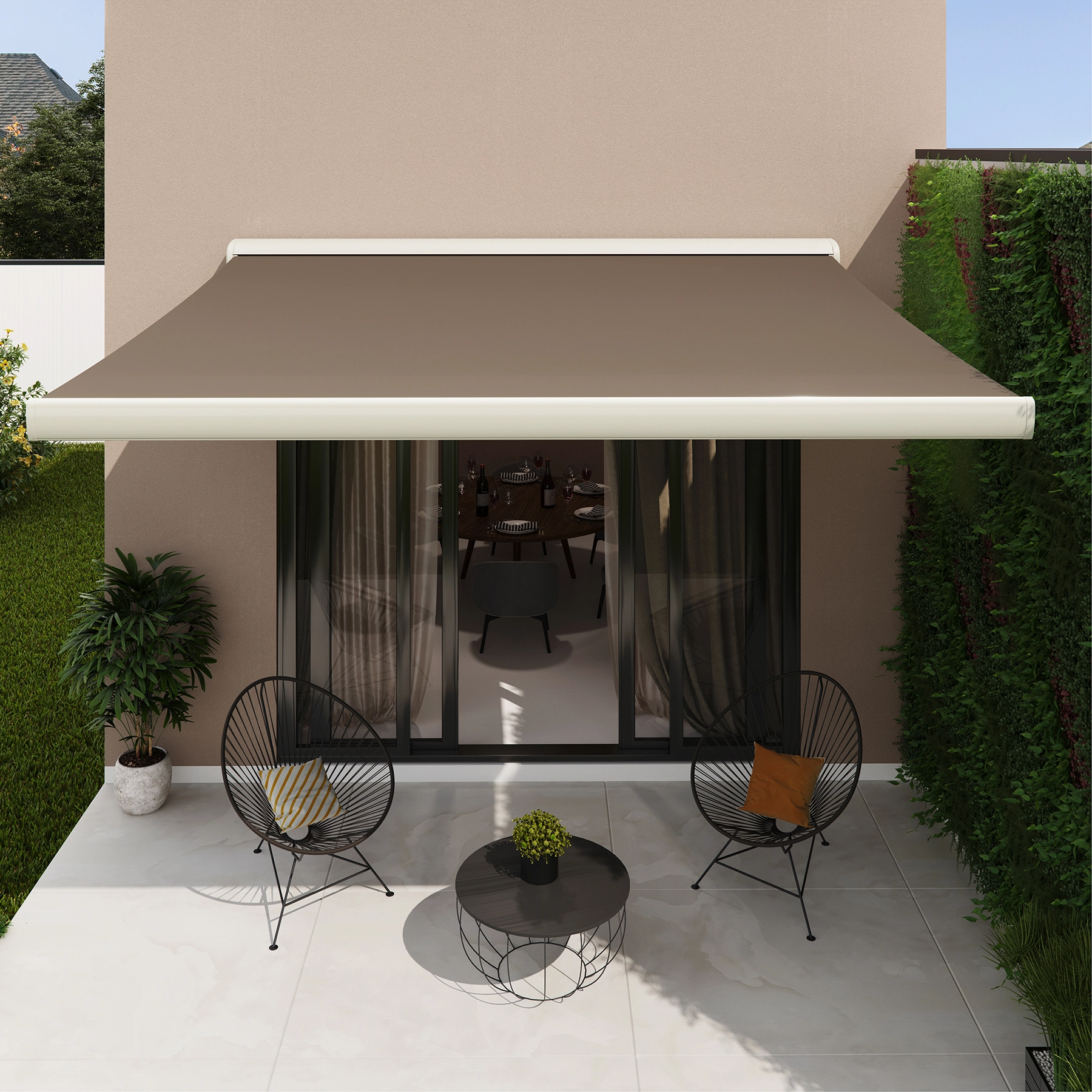 Toldo Retrátil Poliéster Motorizado 220V Marrom 2,95x2,50m Zefir Naterial