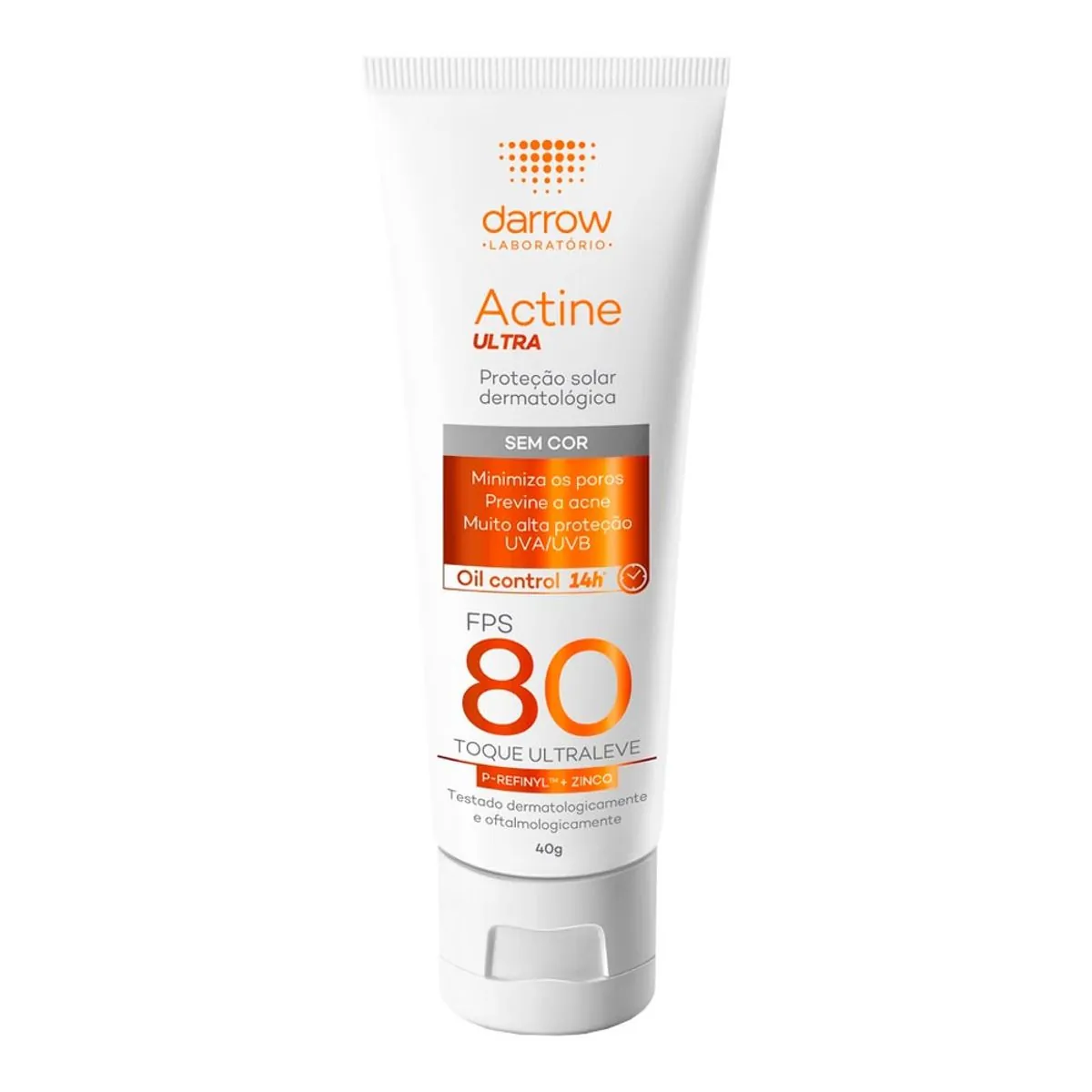 Protetor Solar Facial Actine Ultra Sem Cor Fps80 Com 40g