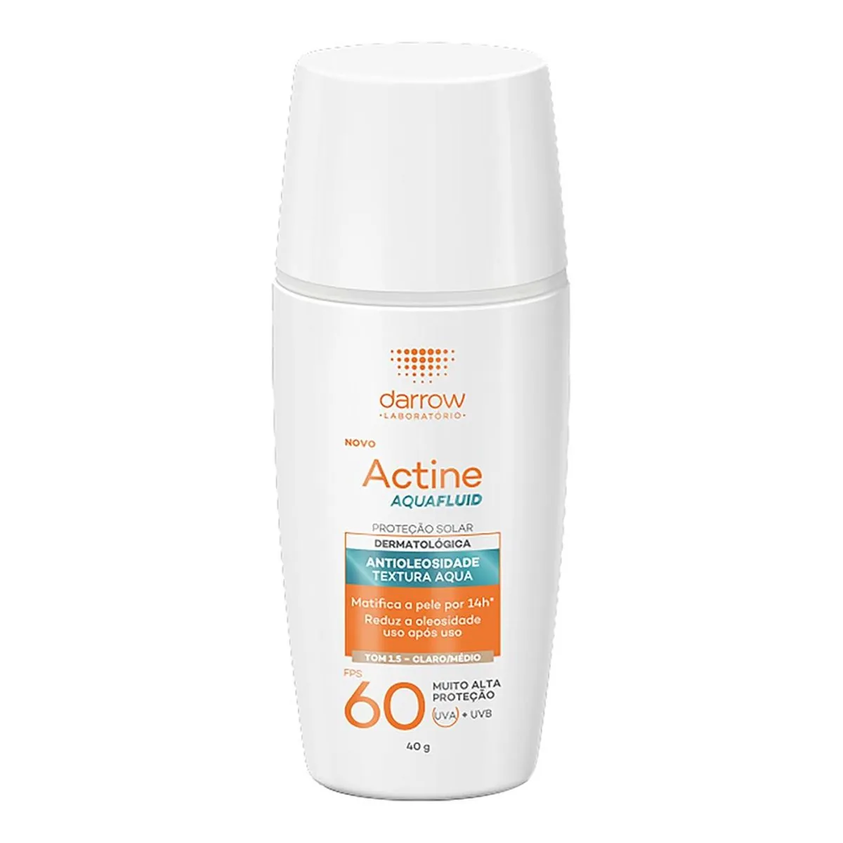 Protetor Solar Antioleosidade Com Cor 1.5 Claro/médio Fps 60 Darrow Actine Aquafluid Frasco 40g