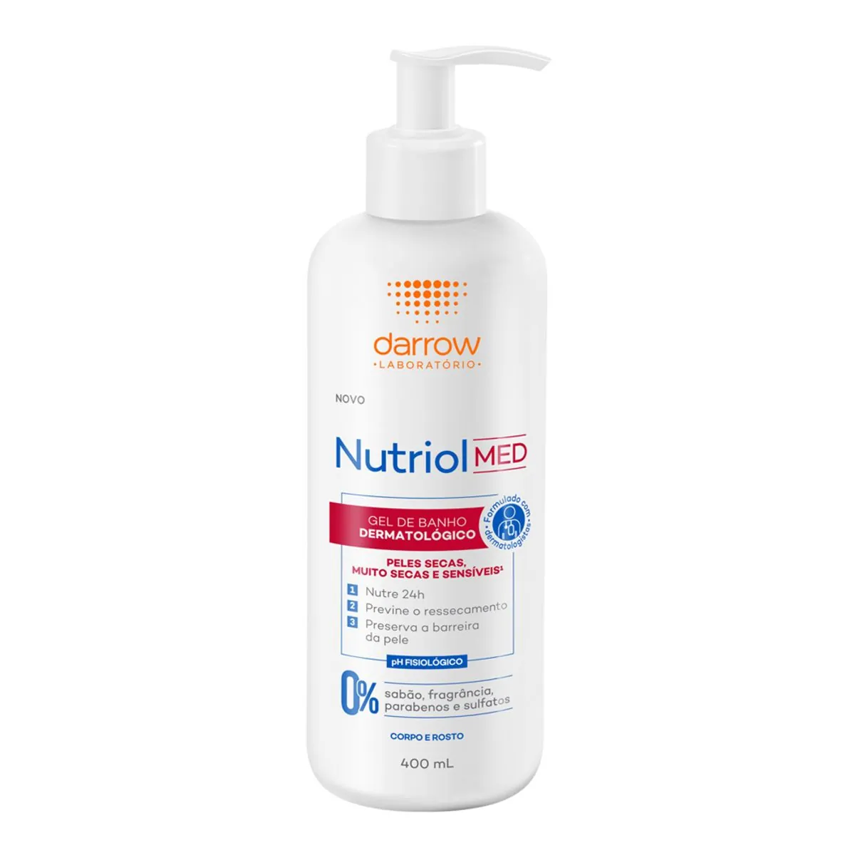 Gel De Banho Dermatológico Sem Perfume Darrow Nutriol Med Frasco 400ml Pump