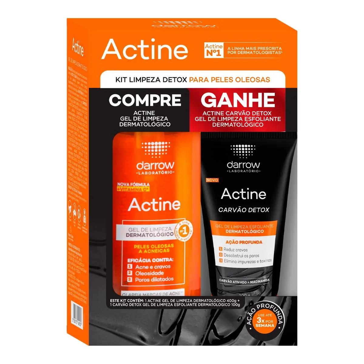 Kit Gel De Limpeza Darrow Actine 400g Pump Grátis Gel De Limpeza Esfoliante Carvão Detox 100g