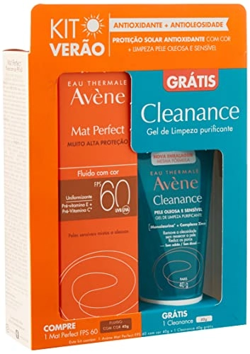 Kit Mat Perfect Fluido Antioxidante Fps60 Com Cor 40g Cleanence Gel 40g, Avène