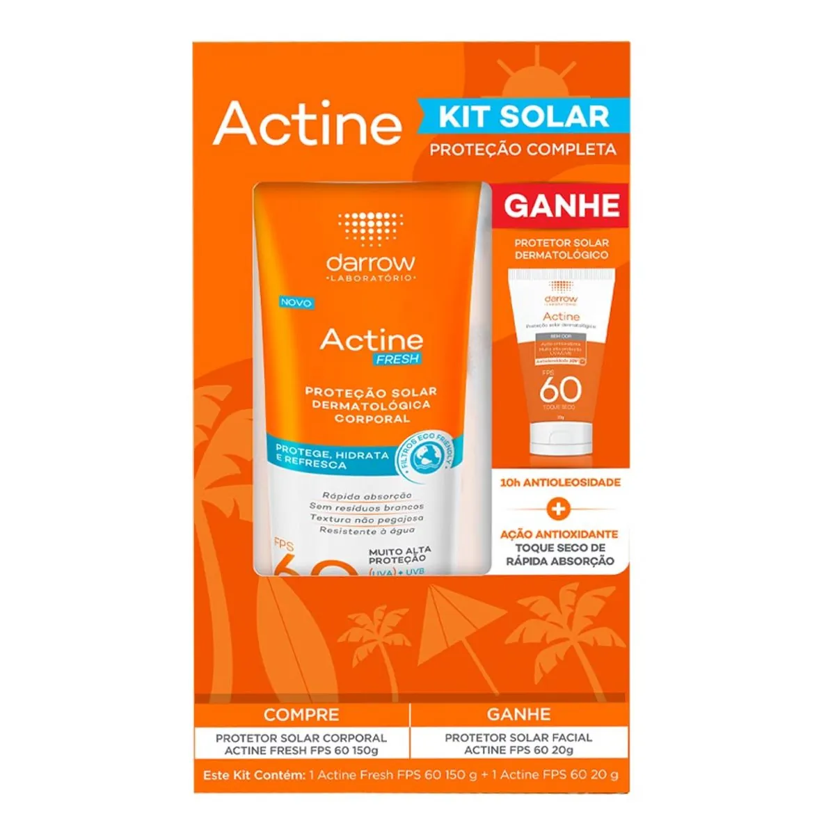 Kit Protetor Solar Corporal Fps 60 Darrow Actine Fresh 150g Grátis Protetor Solar Facial Antioleosid