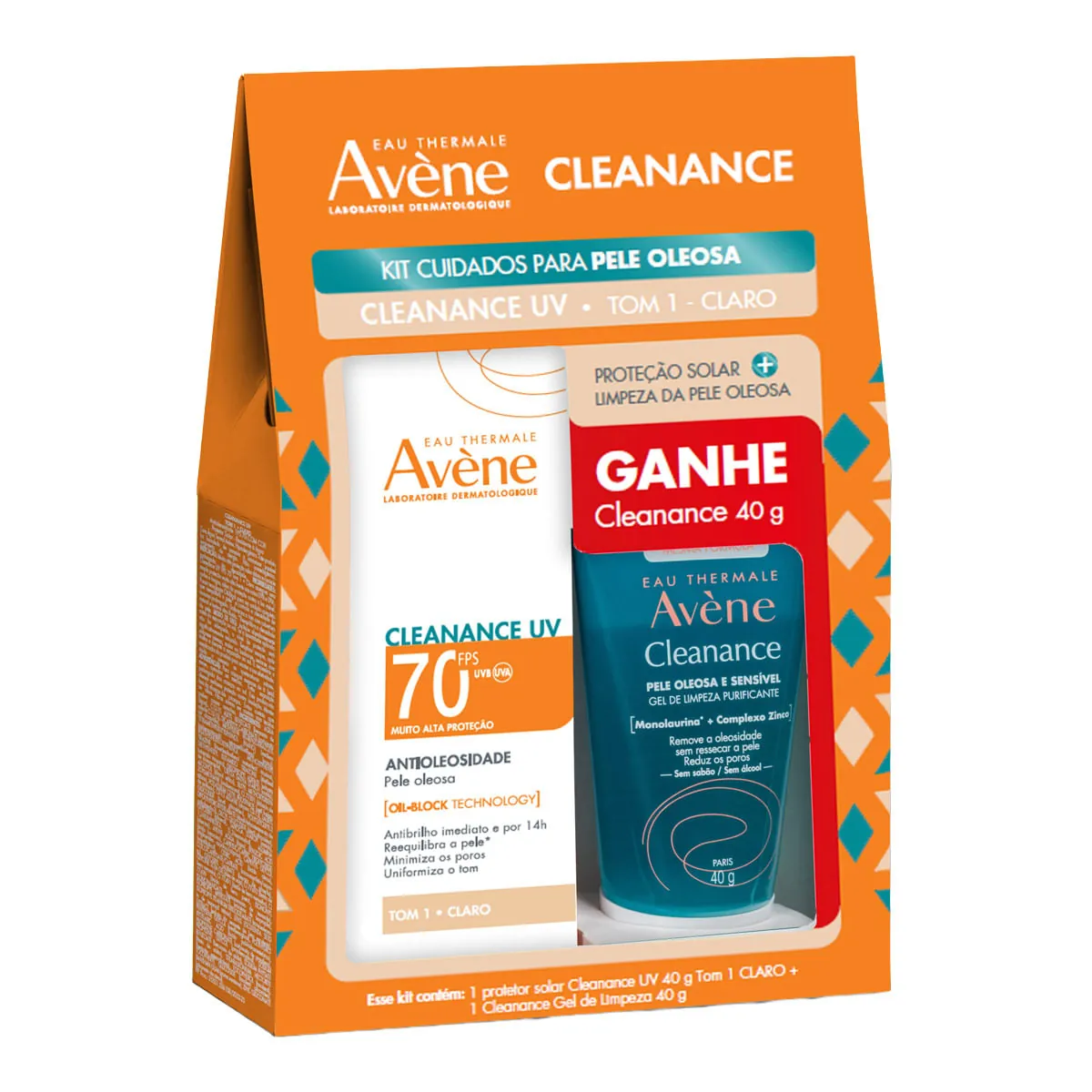 Kit Protetor Solar Antioleosidade Tom 1 Claro Fps 70 Fp Uva 70 Grátis Gel De Limpeza Facial Eau Ther