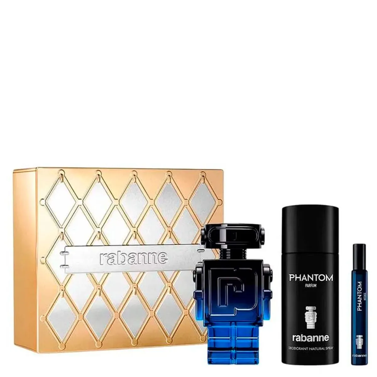 Kit Rabanne Phantom Masculino Edp Intense 100ml Deodorant 150ml Miniatura 10ml