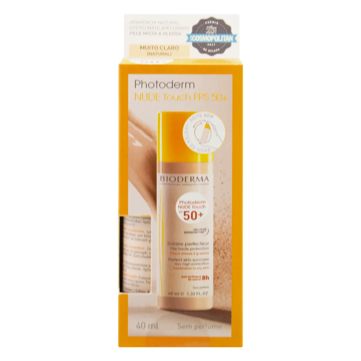 Protetor Solar Com Cor Fps 50 Sem Perfume Muito Claro Bioderma Photoderm Nude Touch Caixa 40ml