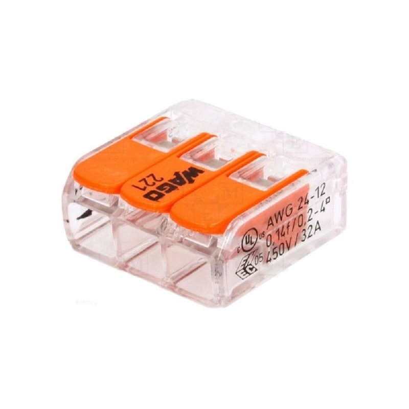 Conector Emenda Compacto Wago 221-413 4mm² 3 Polos 10 Peças