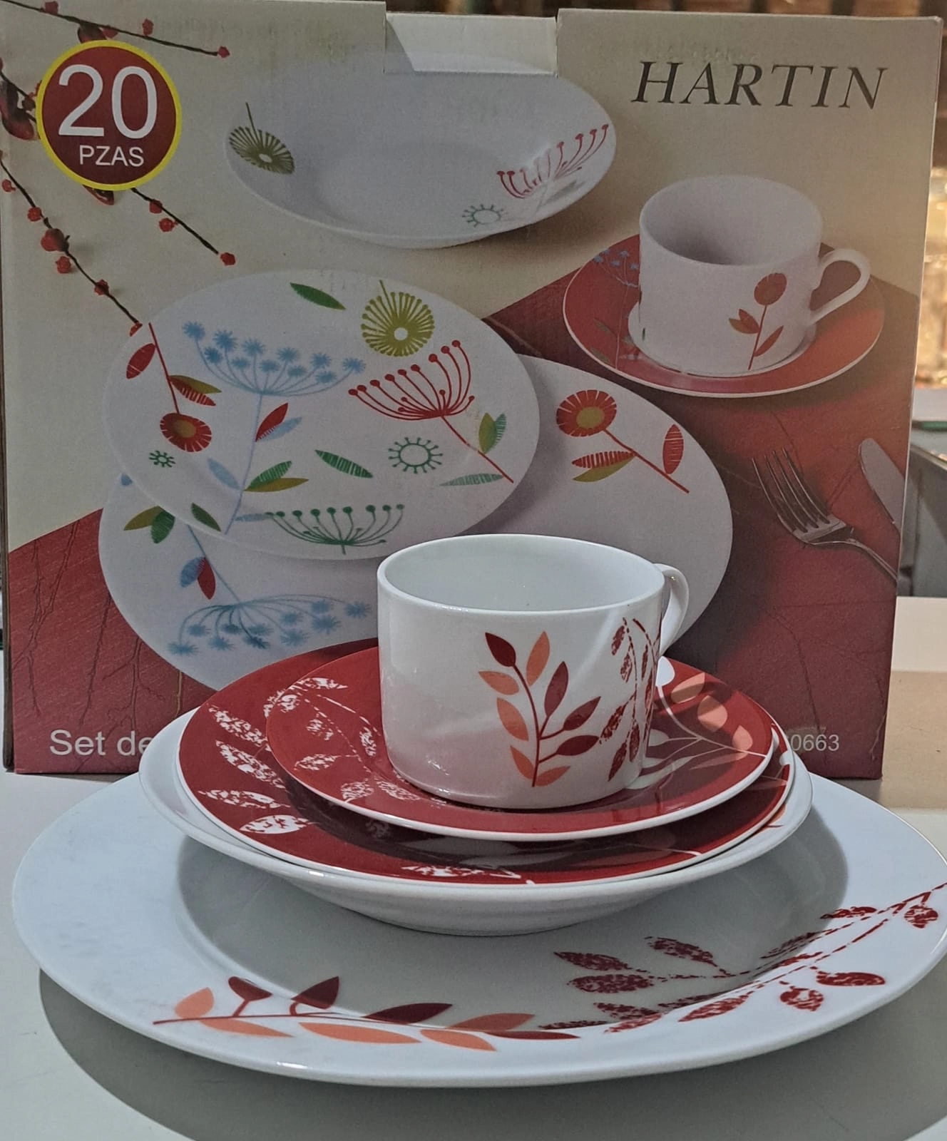 Aparelho Jantar Porcelana Vermelho 20pcs D1 60665 Real Price