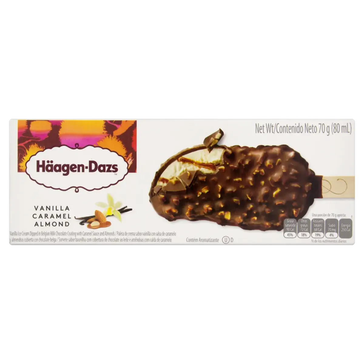 Picolé Vanilla Caramel Almond Häagen Dazs Caixa 70g