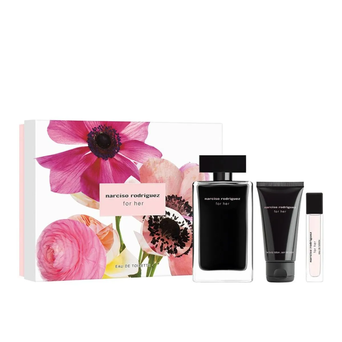Narciso Rodriguez For Her Eau de Toilette Coffret 100ml + Loção Corporal 50ml + Travel Size 10ml