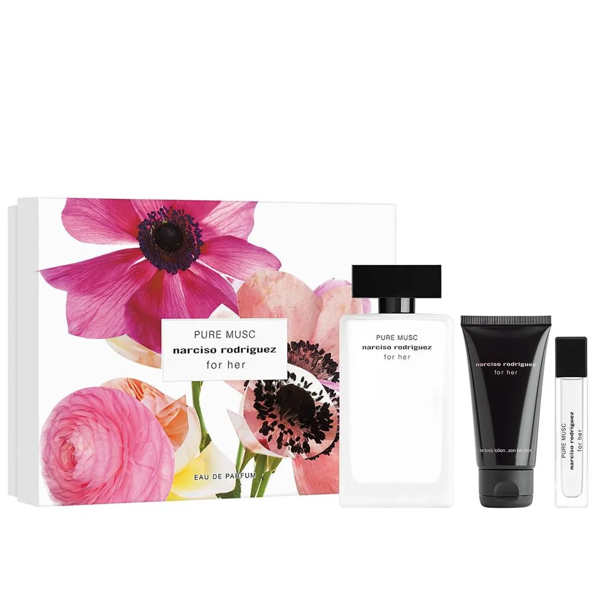 Narciso Rodriguez For Her Pure Musc Coffret 100ml + Loção Corporal 50ml + Travel Size 10ml