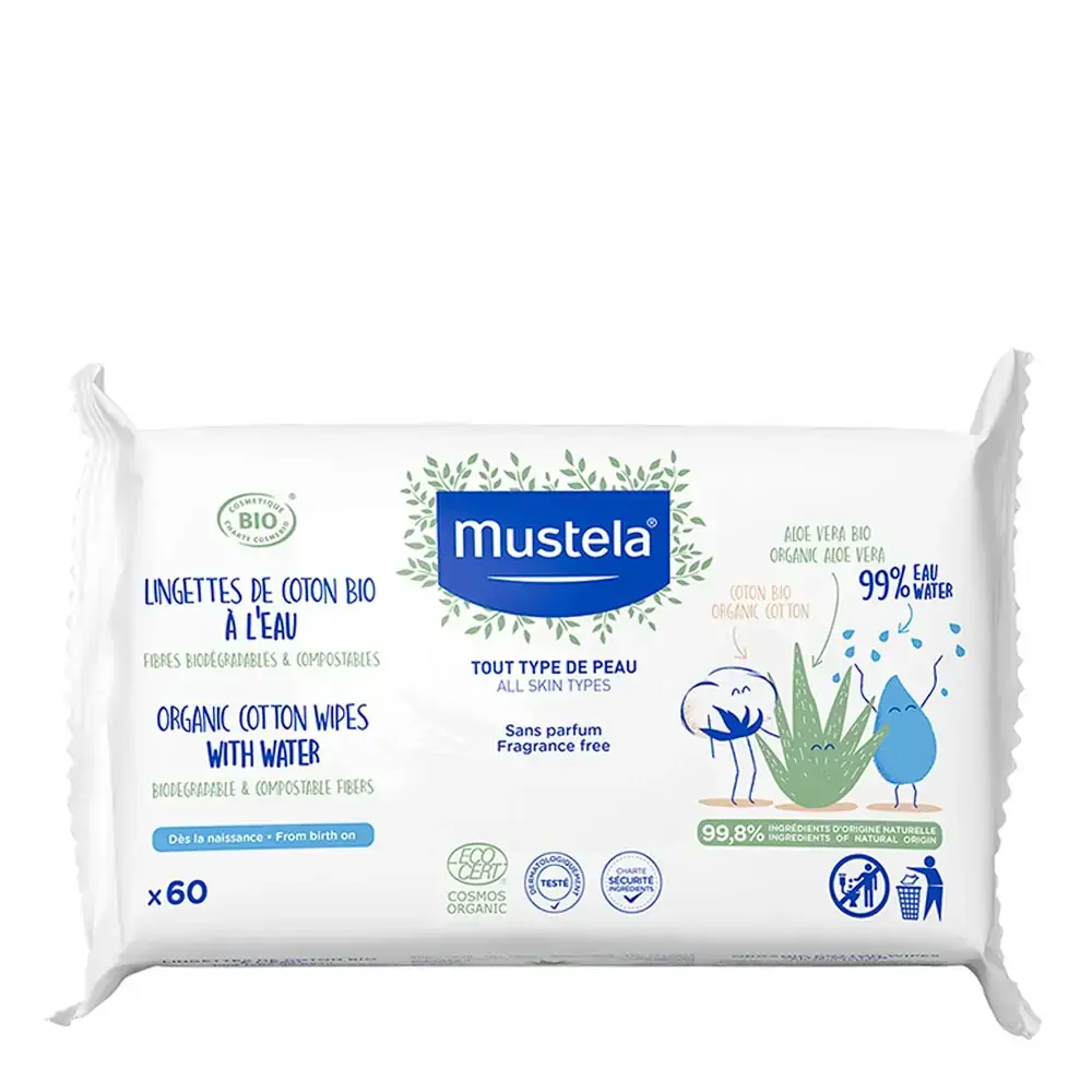 Toalhas De Algodão Mustela Bio A Base De água, Limpa A Pele, Composto Por Fibras Naturais, Feito Com