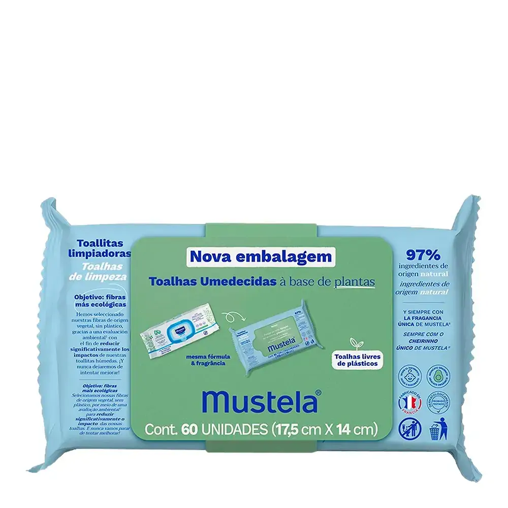 Toalha Umedecida à Base De Plantas Mustela Pacote 60 Unidades