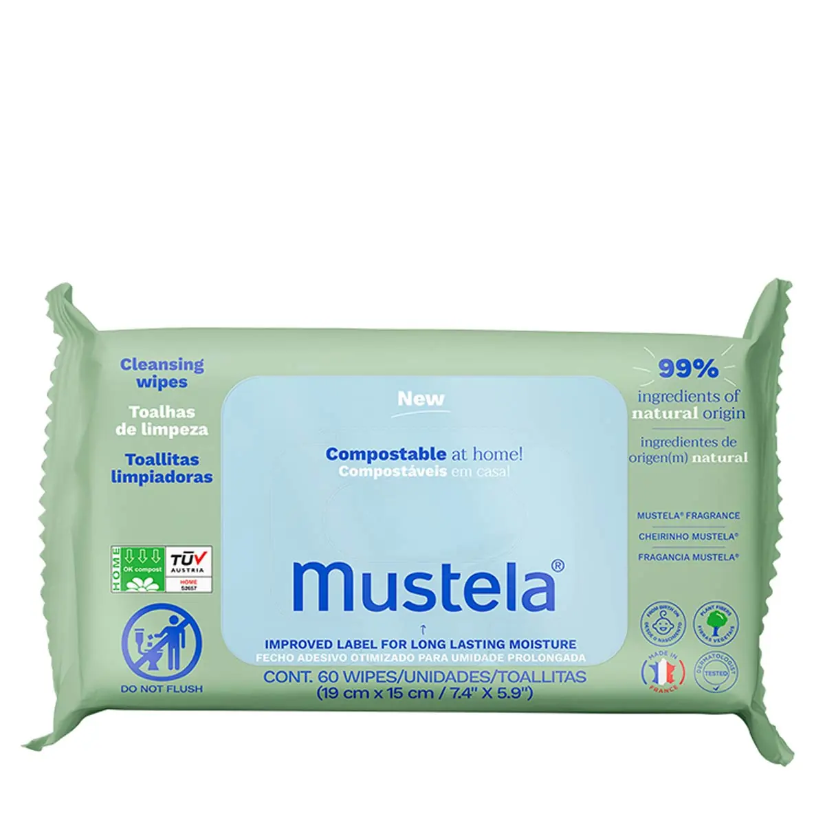 Toalhas Umedecidas Mustela Compostáveis Com Perfume 60 Unidades