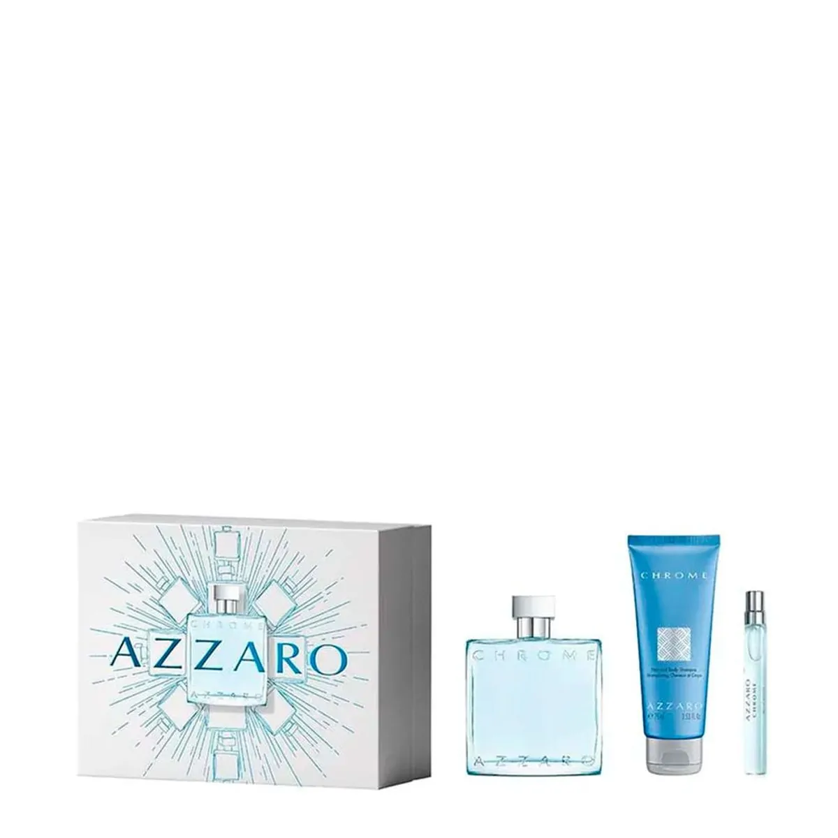 Kit Perfume Azzaro Chrome Masculino - Eau de Toilette 100ml + Miniatura 10ml + Loção 75ml - Coffret