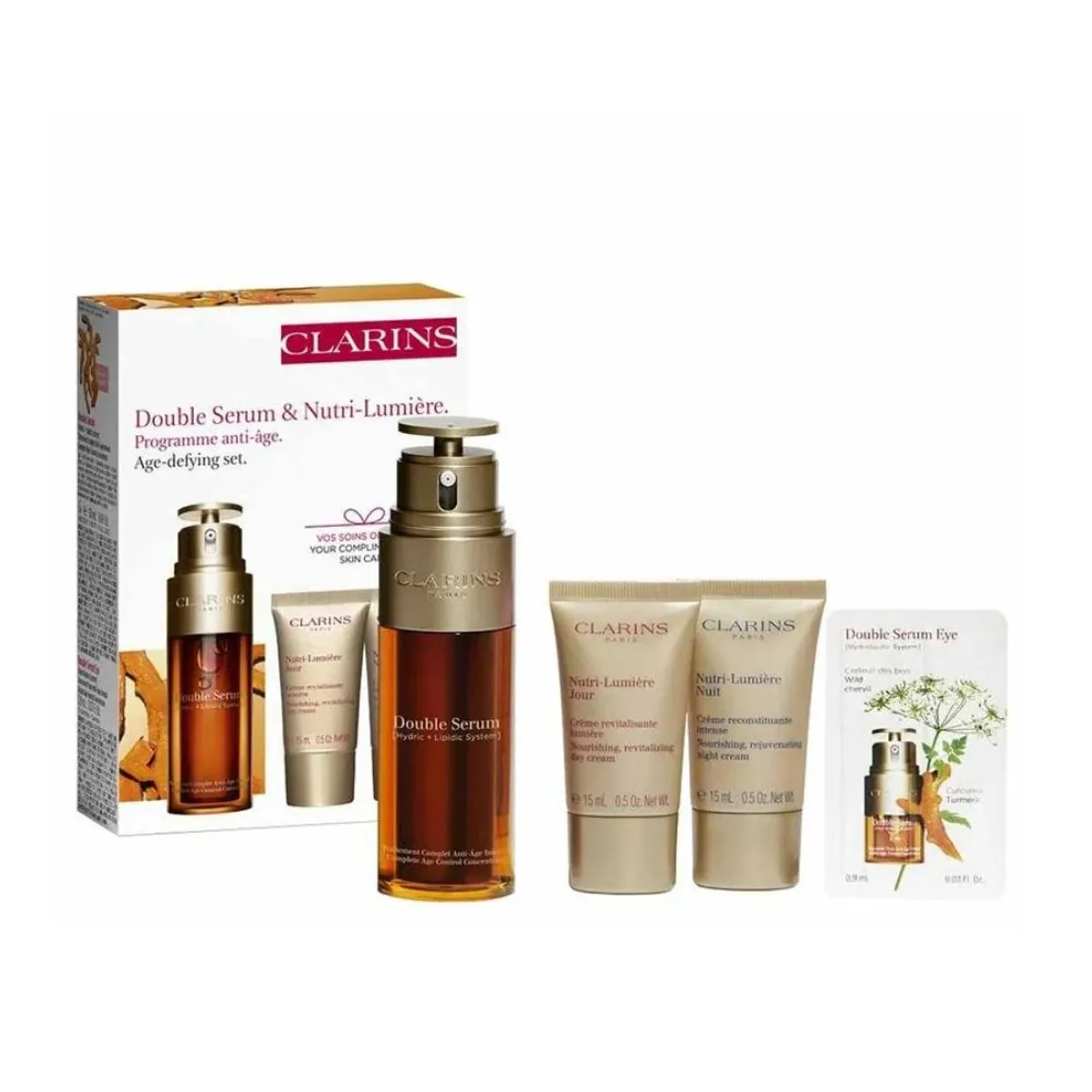 Clarins Double Serum 50ml + Creme Dia 15ml + Creme Noite 15ml + Double Serum Eye 0.9ml