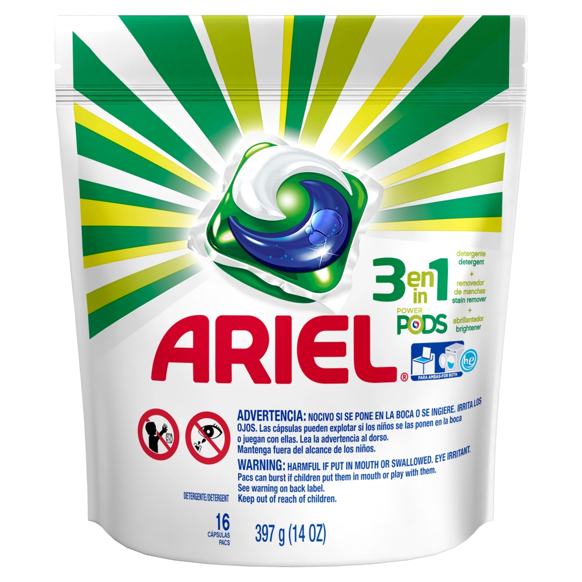 Lava Roupas Em Cápsula 3 Em 1 Ariel Pouch 16 Unidades