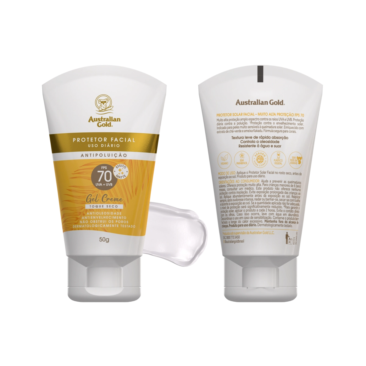 Protetor Solar Facial Gel Creme Toque Seco Fps 70 Australian Gold Bisnaga 50g