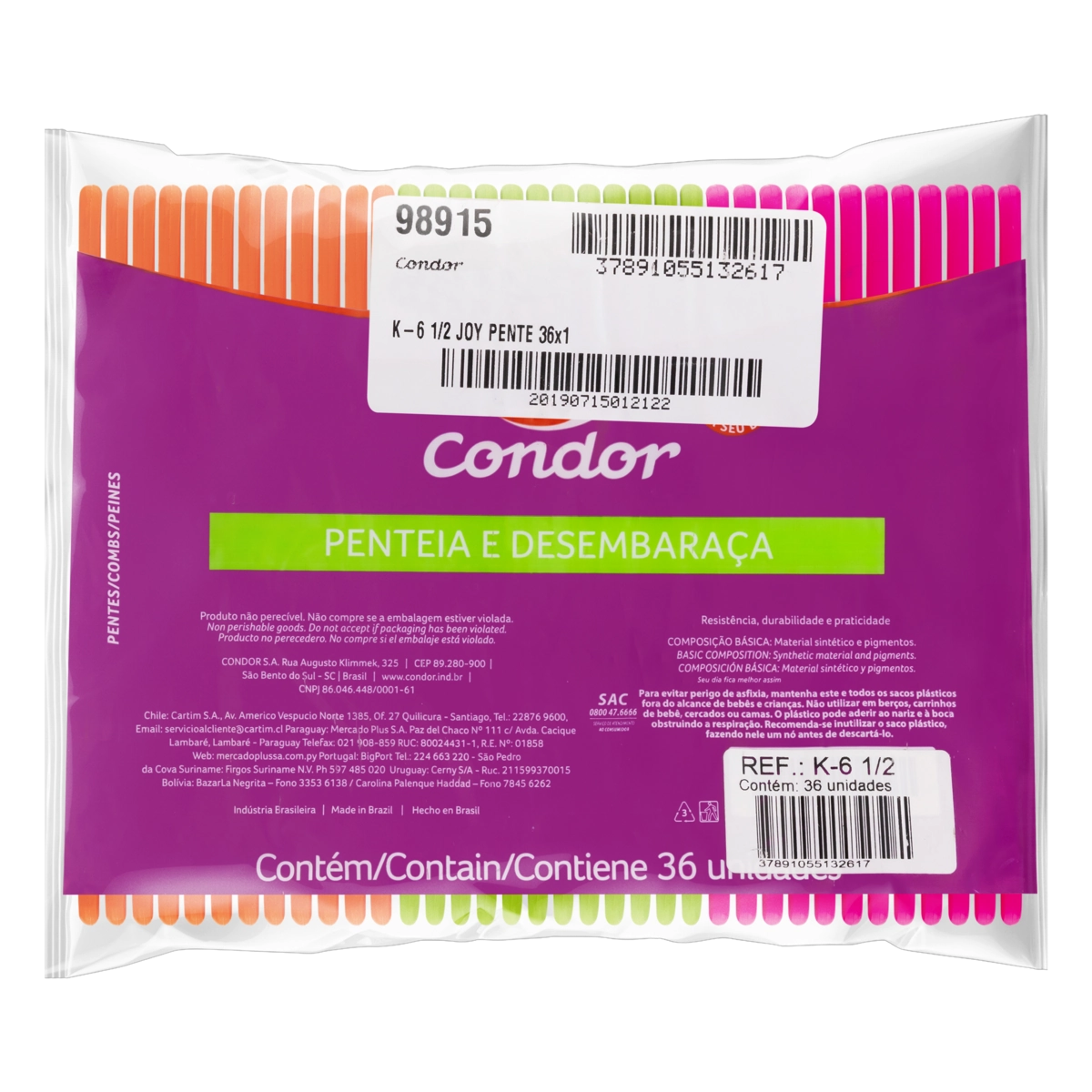 Pente Para Cabelo Joy Condor 36 Unidades K 6 1/2