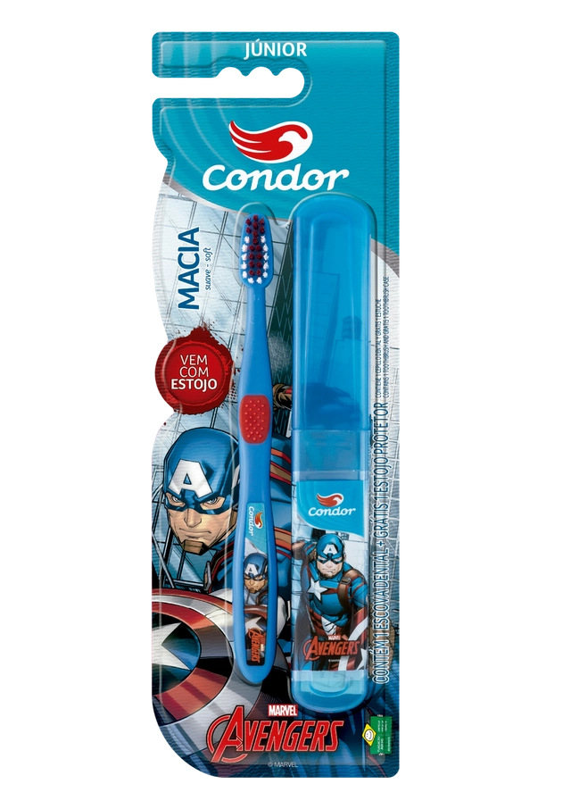 Escova Dental Macia Avengers Condor Júnior Cabeça P Grátis Estojo Protetor