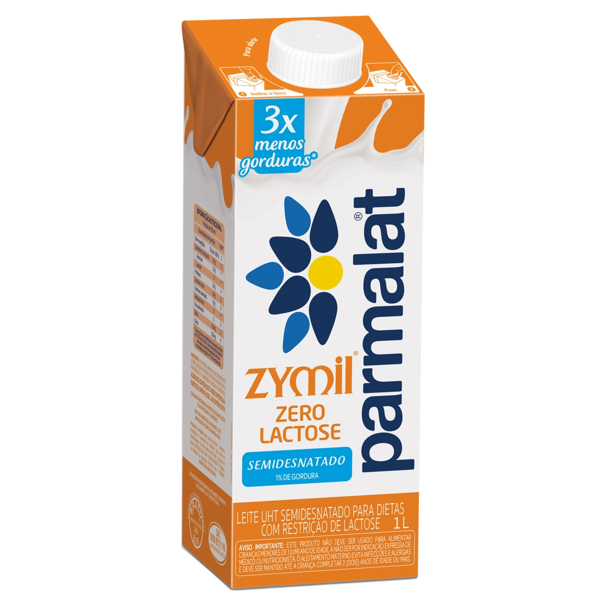 Leite Uht Semidesnatado Zero Lactose Parmalat Zymil Caixa Com Tampa 1l
