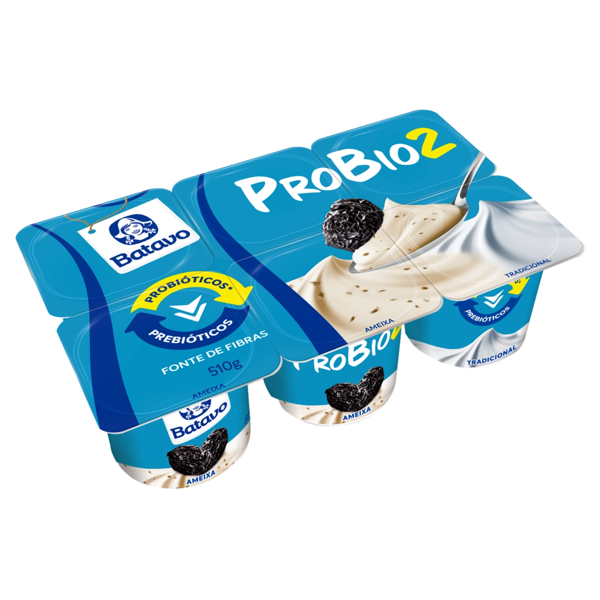 Iogurte Integral Ameixa Tradicional Batavo Probio2 Bandeja 510g 6 Unidades