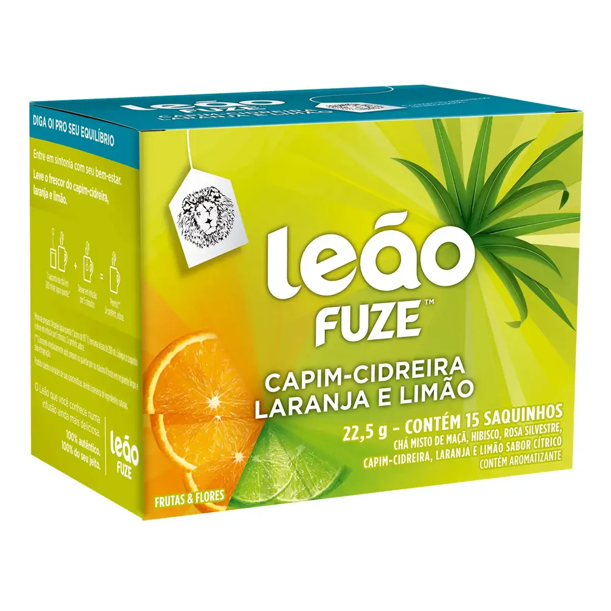Chá Capim Cidreira, Laranja E Limão Leão Fuze Caixa 24g 15 Unidades