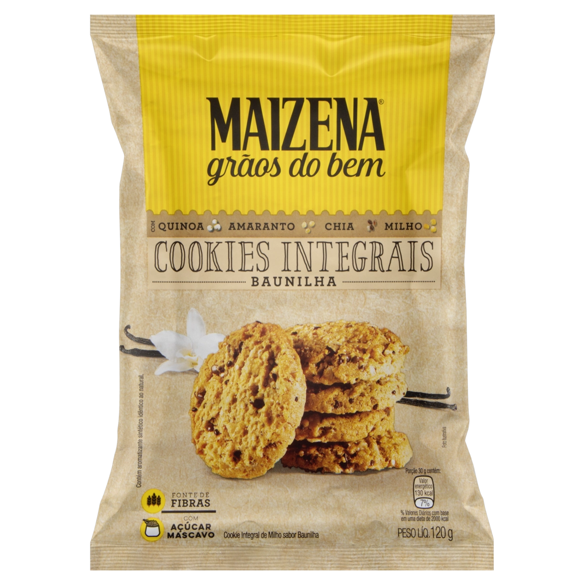 Biscoito Cookie Integral Baunilha Maizena Grãos Do Bem Pacote 120g