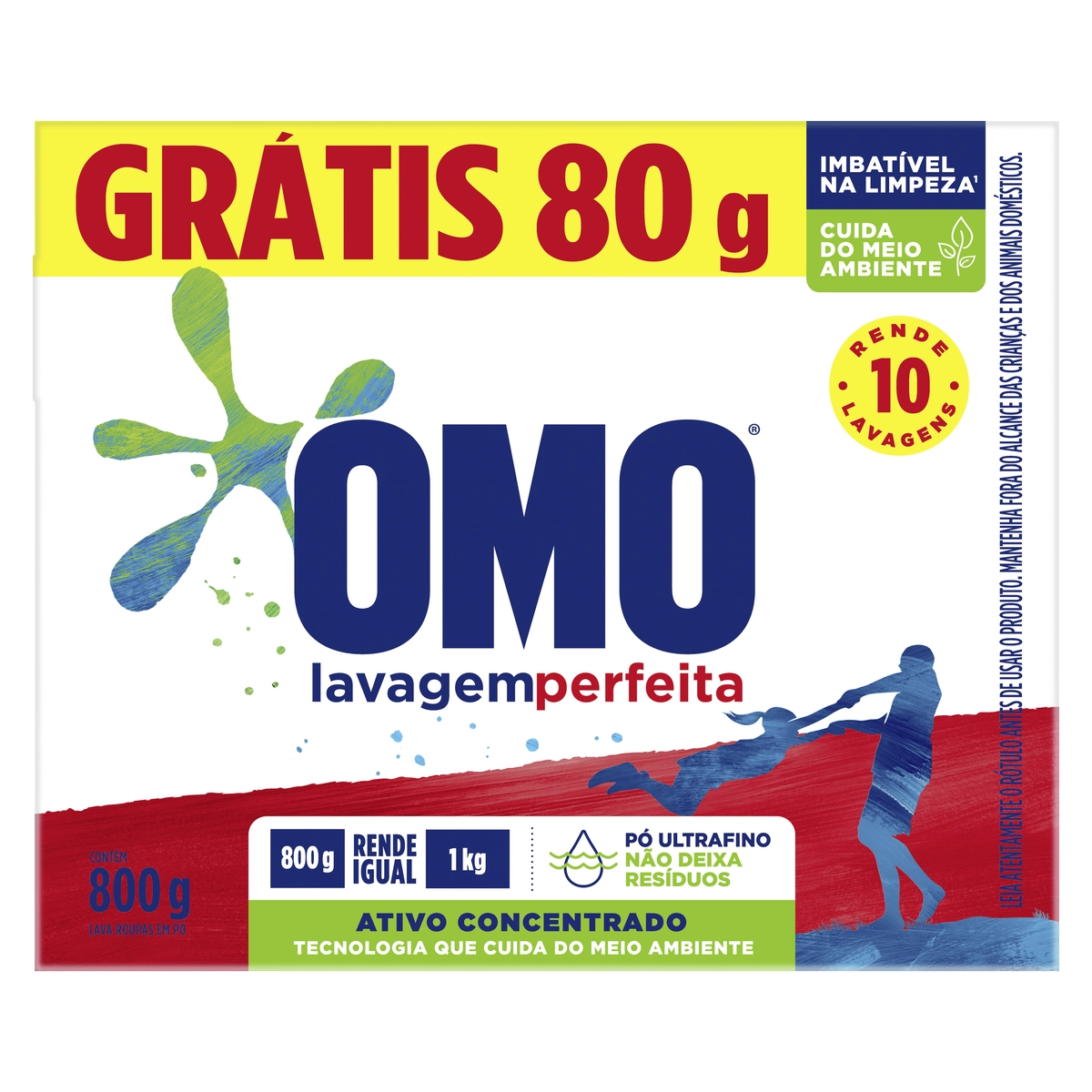 Lava Roupas Pó Omo Lavagem Perfeita Caixa 800g Grátis 80g