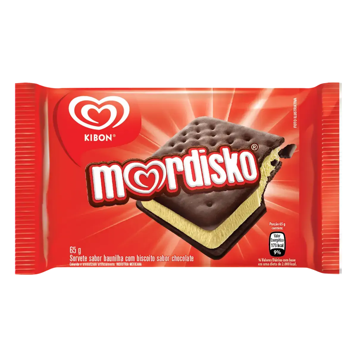 Sorvete Baunilha Com Biscoito De Chocolate Kibon Mordisko Pacote 65g
