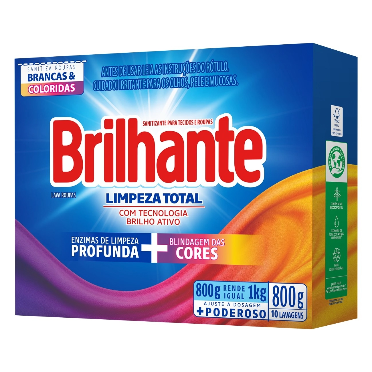 Lava Roupas Pó Roupas Brancas E Coloridas Brilhante Limpeza Total Caixa 800g
