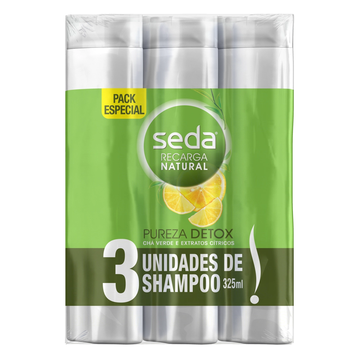 Pack Shampoo Seda Recarga Natural Pureza Detox Frasco 3 Unidades 325ml Cada