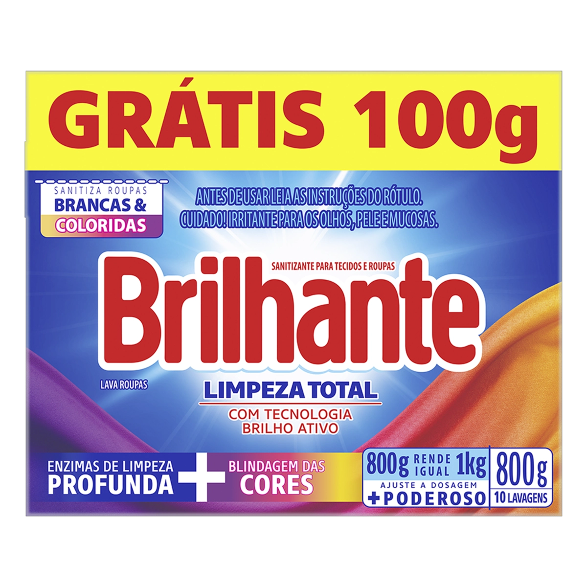 Lava Roupas Pó Roupas Brancas E Coloridas Brilhante Limpeza Total Caixa 800g Grátis 100g