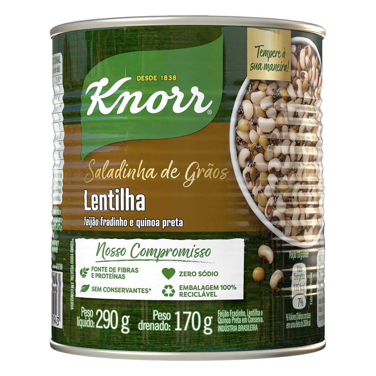 Lentilha Em Conserva Zero Sódio Knorr Saladinha De Grãos Lata 170g