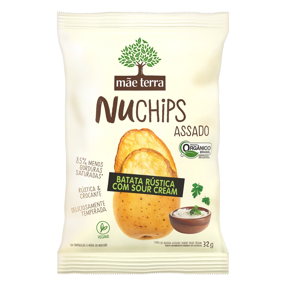 Chips De Batata Orgânico Sour Cream Mãe Terra Pacote 32g
