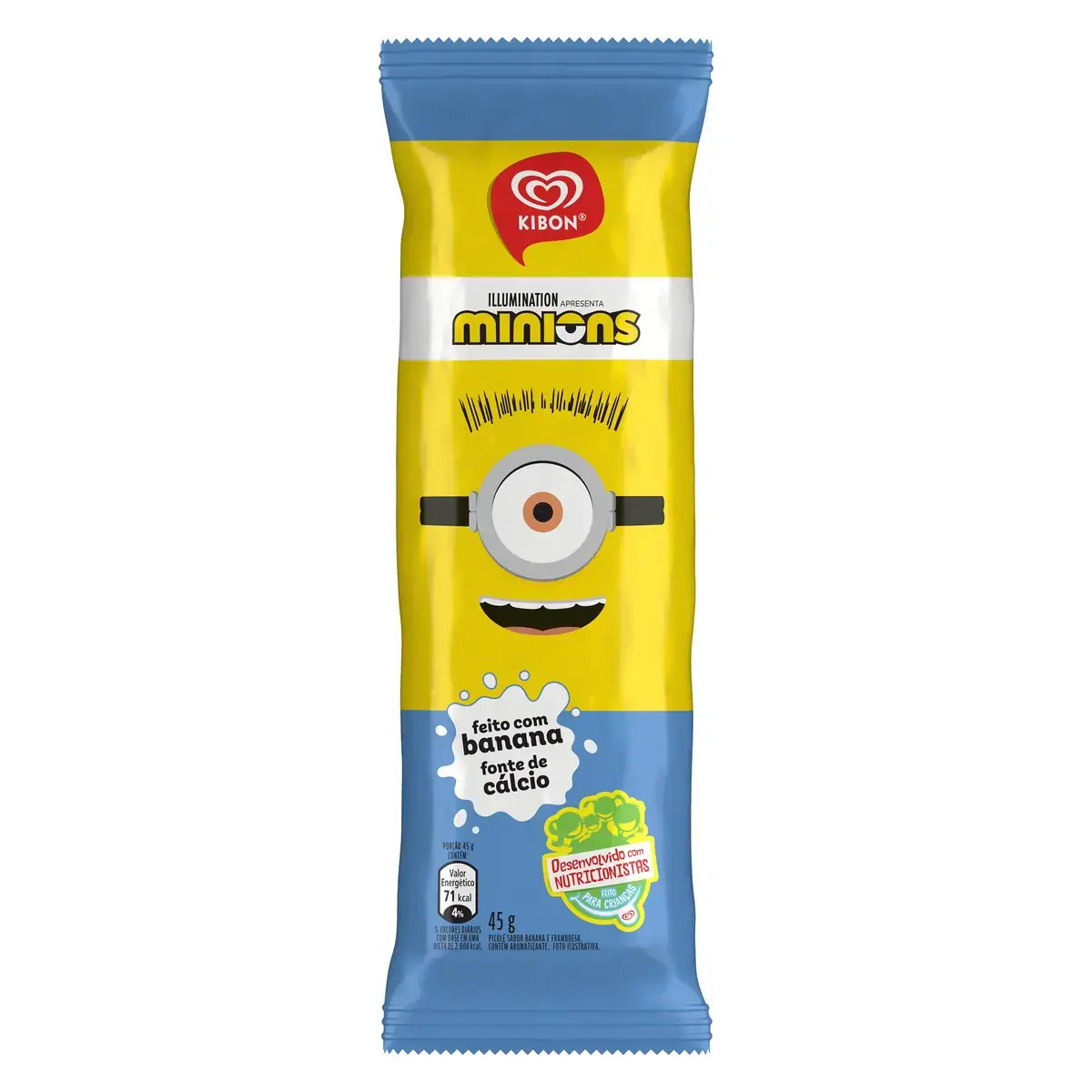 Picolé Banana E Framboesa Minions Kibon Pacote 45g